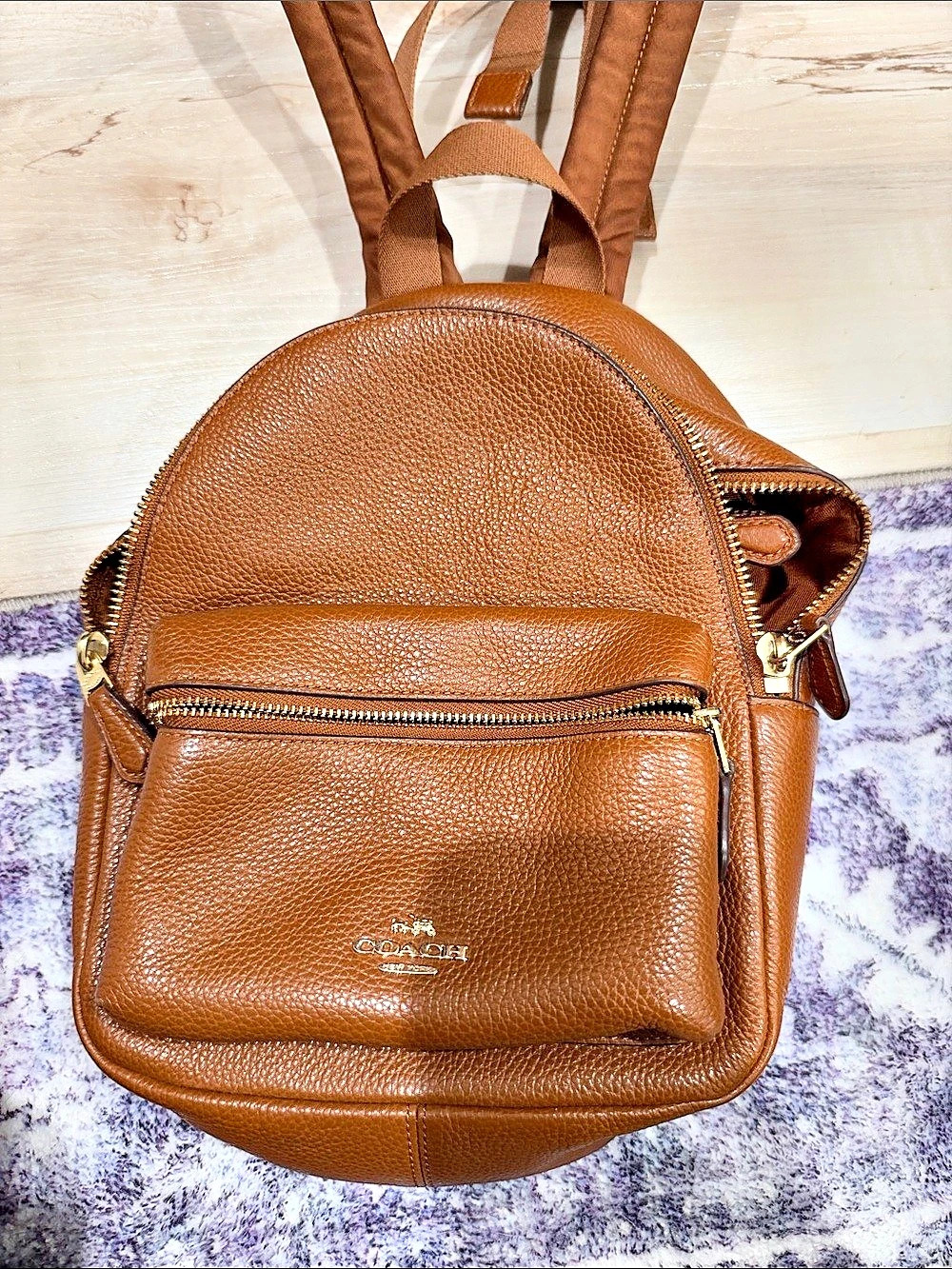 Coach Mini Charlie Backpack in Pebble Leather Brown
